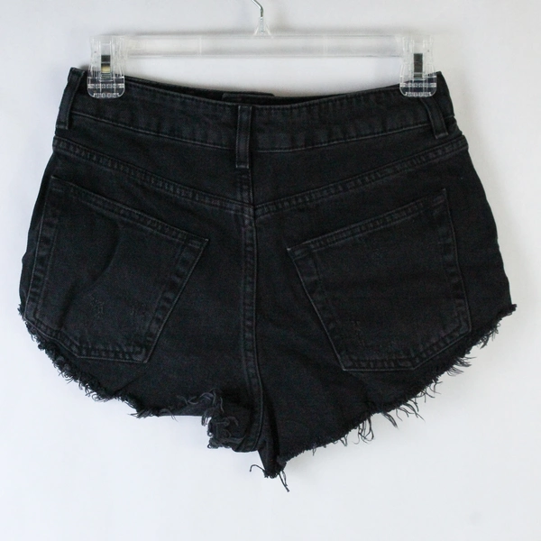Topshop Moto Mom Denim Shorts Size 4 Faded Black High Waist Distressed Studs
