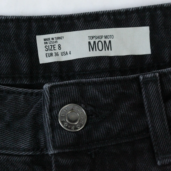 Topshop Moto Mom Denim Shorts Size 4 Faded Black High Waist Distressed Studs