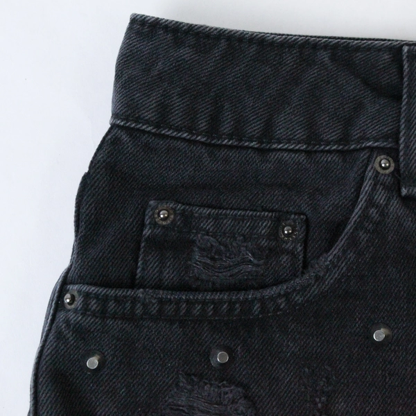 Topshop Moto Mom Denim Shorts Size 4 Faded Black High Waist Distressed Studs