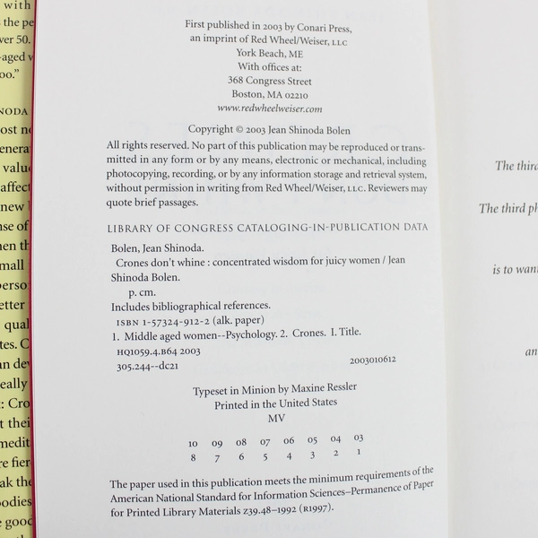 Crones Don't Whine by Jean Shinoda Bolen 2003 Trade Paperback
