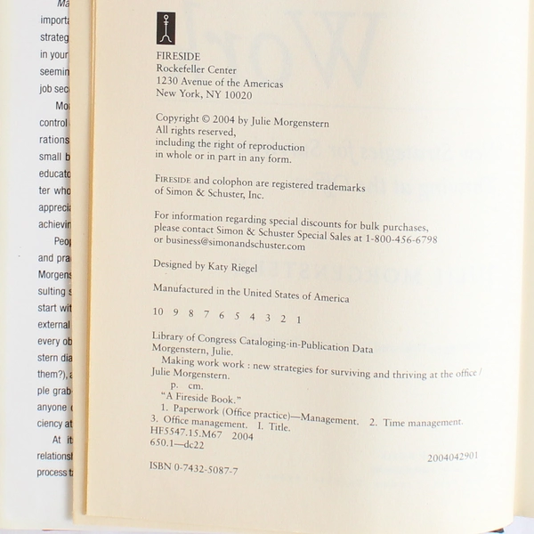 Making Work Work by Julie Morgenstern Fireside 2004 Hardcover