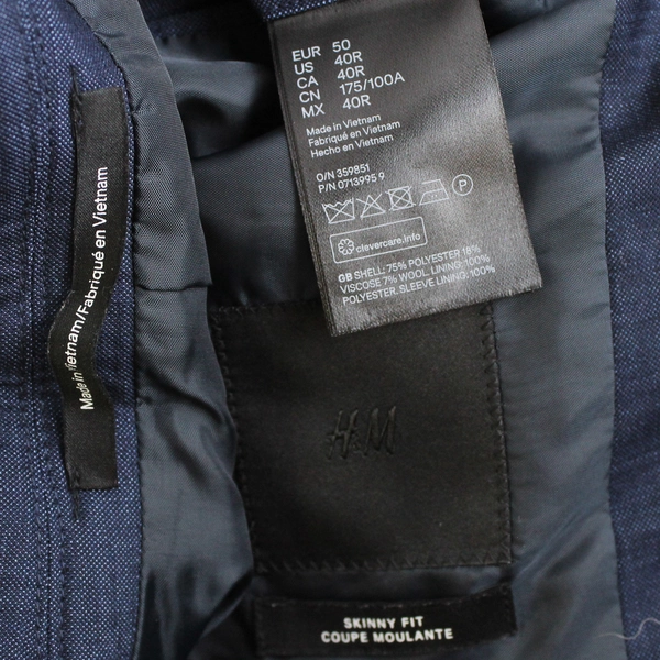 H&M Skinny Fit Solid Blue Blazer Jacket Men's Size 40R