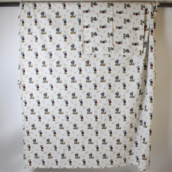 Lot of 2 JCPenney Winter Owl Pattern Twin XL Cotton Flat Sheet and Pillowcase