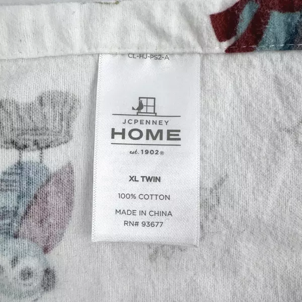 Lot of 2 JCPenney Winter Owl Pattern Twin XL Cotton Flat Sheet and Pillowcase