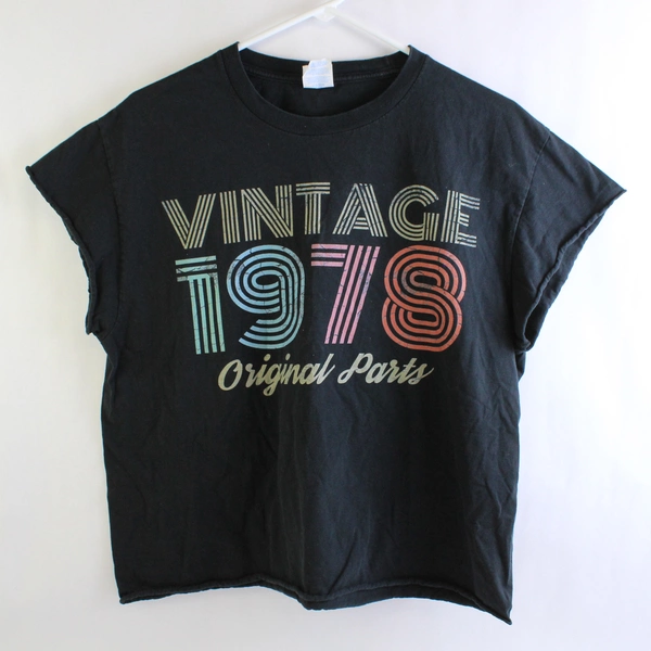 Port & Company Women's Large Sleeveless Black Vintage 1978 Belly Shirt Top