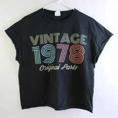 Port & Company Women's Large Sleeveless Black Vintage 1978 Belly Shirt Top