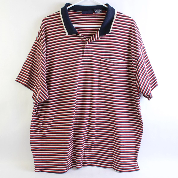 Puritan Men's 2XL Striped Red White Blue Short Sleeve Collared Shirt