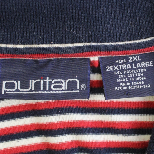 Puritan Men's 2XL Striped Red White Blue Short Sleeve Collared Shirt