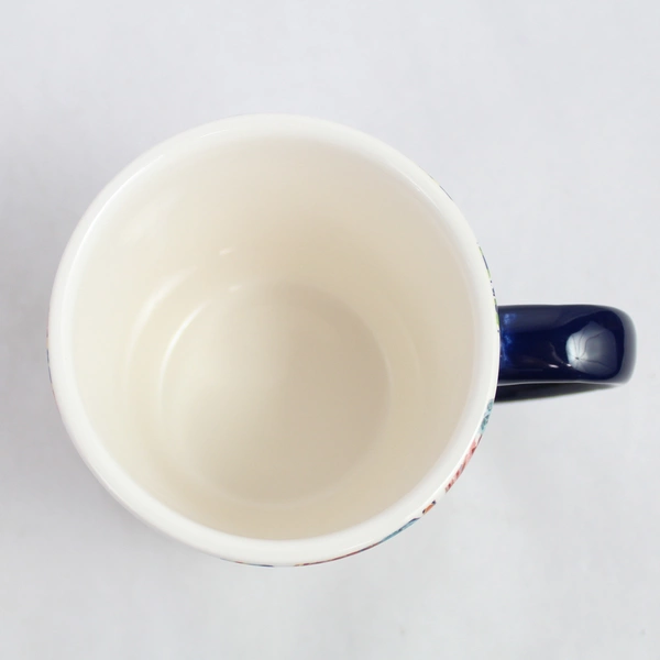 Bico Floral Pattern Ceramic Coffee Mug Blue Handle Microwave/Dishwasher Safe