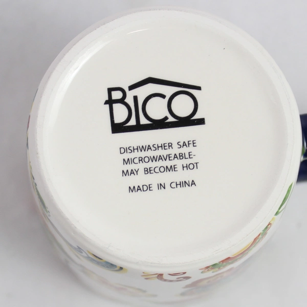 Bico Floral Pattern Ceramic Coffee Mug Blue Handle Microwave/Dishwasher Safe