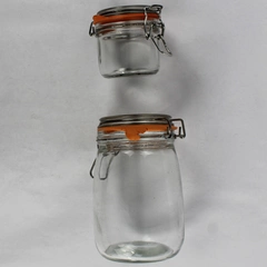 Lot of 2 Clear Glass Jars Airtight Rubber Seal Kitchen 1 Large 1 Small