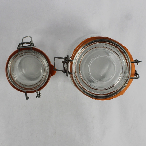 Lot of 2 Clear Glass Jars Airtight Rubber Seal Kitchen 1 Large 1 Small