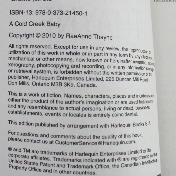 Harlequin Hometown Hearts Novel by RaeAnne Thayne A Cold Creek Baby 2010 PB