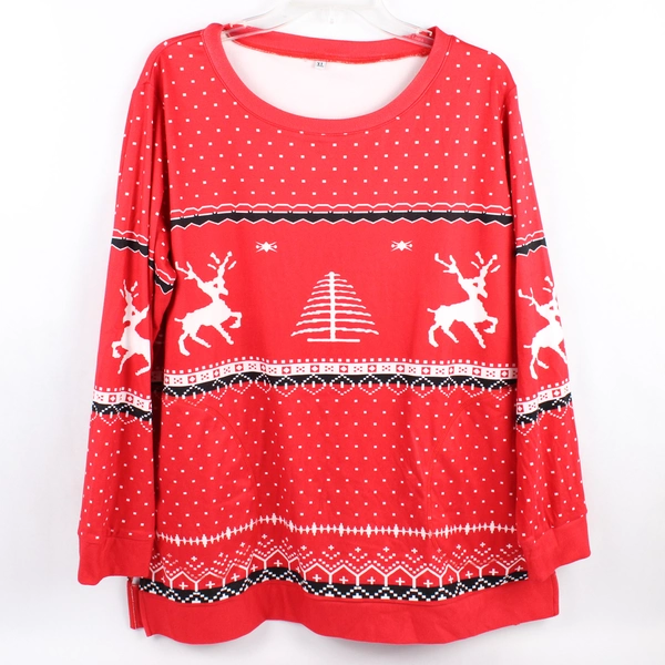 Unbranded Red Christmas Tree Reindeer Print Pajama Top With Pockets Women's XL