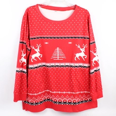 Unbranded Red Christmas Tree Reindeer Print Pajama Top With Pockets Women's XL