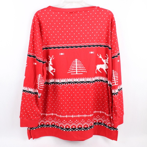 Unbranded Red Christmas Tree Reindeer Print Pajama Top With Pockets Women's XL