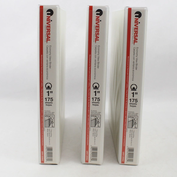Set of 3 Universal Economy 1" Three Ring View Binders Solid White