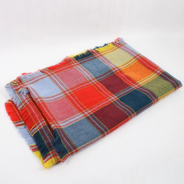 Unbranded Multicolor Plaid Rectangular Scarf with Fringe