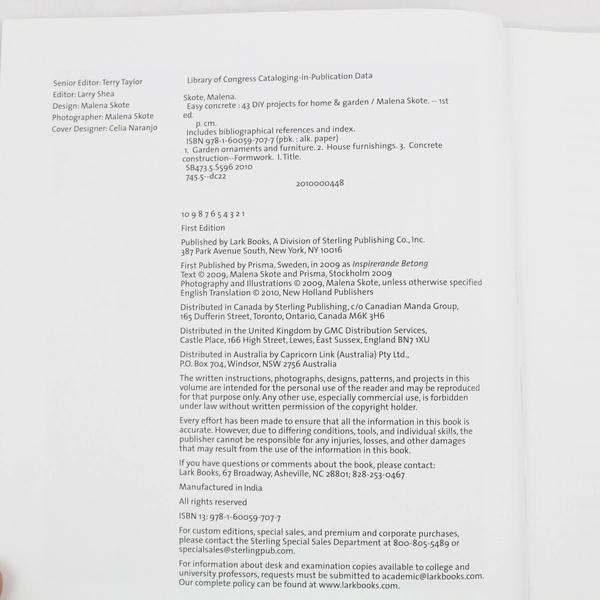 Easy Concrete DIY Projects Home and Garden by Malena Skote 2010 Paperback