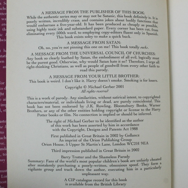 Barry Trotter and the Shameless Parody by Michael Gerber Hardcover Book