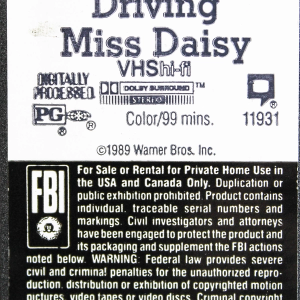 Driving Miss Daisy VHS 1990 Warner Bros