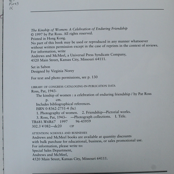 The Kinship of Women by Pat Ross 1997 Hardcover Ex Libris Dust Jacket Wear