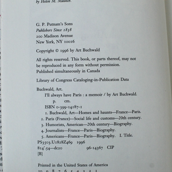 I'll Always Have Paris by Art Buchwald 1996 HC DJ - Pre-Owned Bestseller