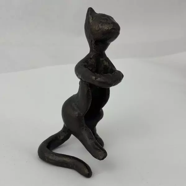 Rustic Cast Iron Playful Cat Figurine 5.25 Inch Collectible Decor