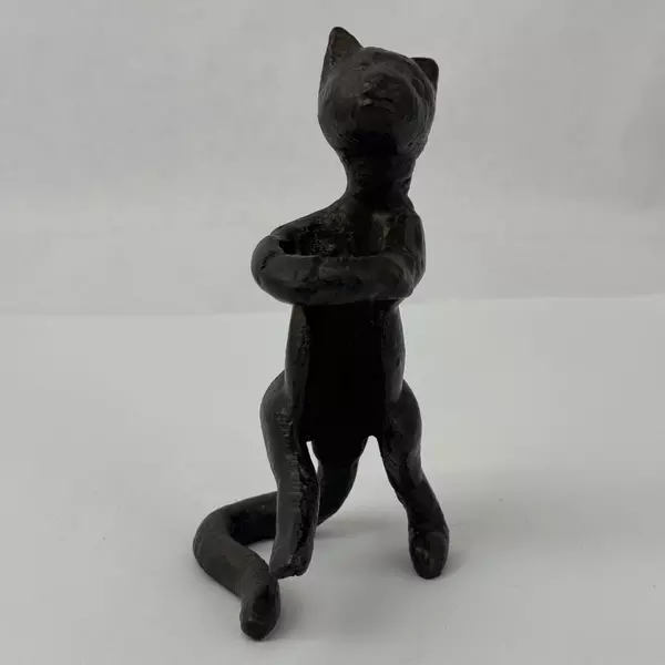 Rustic Cast Iron Playful Cat Figurine 5.25 Inch Collectible Decor
