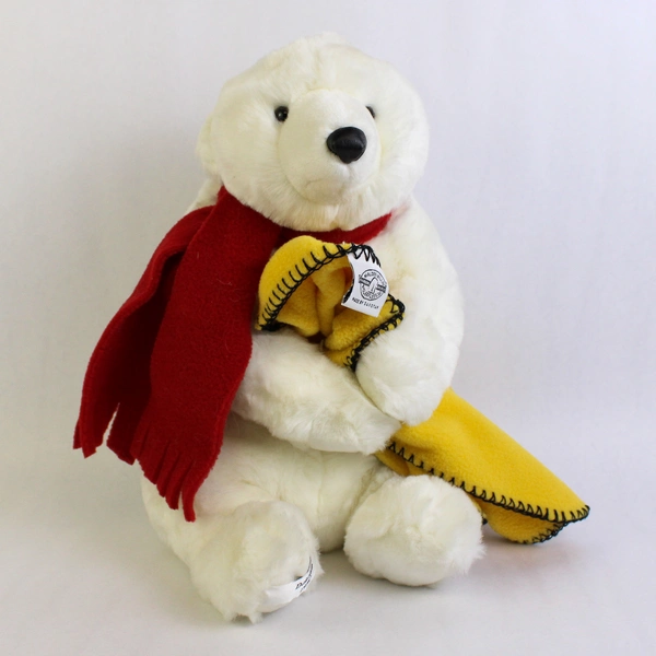Vintage 1997 Malden Mills Dakotah Polar Bear with Fleece Blanket 14"