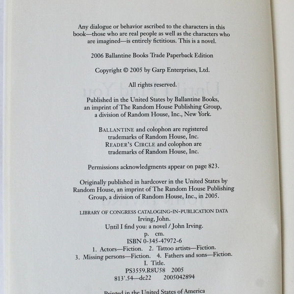 Until I Find You by John Irving 2006 Paperback Novel Pre-Owned Worn Cover