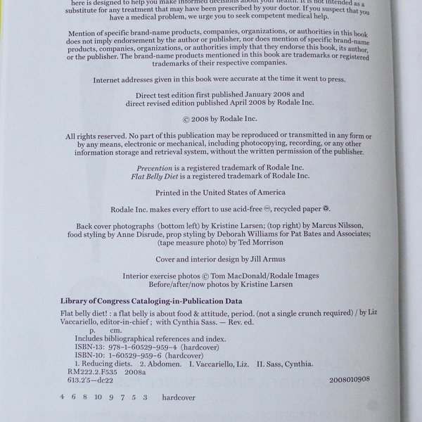 Flat Belly Diet by Liz Vaccariello Hardcover 2008 - Good Condition