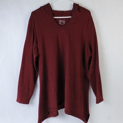 D & Co Shirt Top Women's Plus Size 1X Red Hooded V Neck Long Sleeves