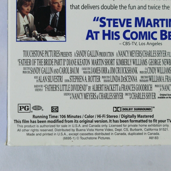 Father of the Bride Part II VHS 1995 Steve Martin Touchstone Comedy