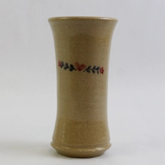 Handcrafted Small Stoneware Pottery Beige Vase 6" Hand Painted Floral Design