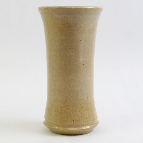 Handcrafted Small Stoneware Pottery Beige Vase 6" Hand Painted Floral Design