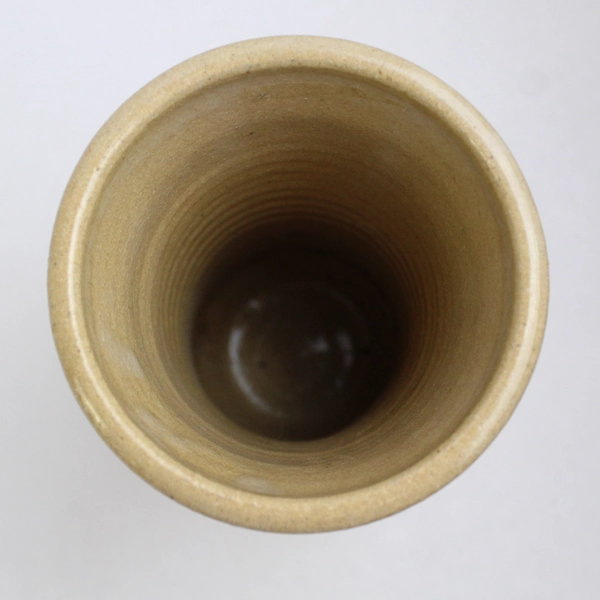 Handcrafted Small Stoneware Pottery Beige Vase 6" Hand Painted Floral Design