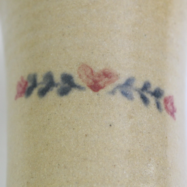 Handcrafted Small Stoneware Pottery Beige Vase 6" Hand Painted Floral Design