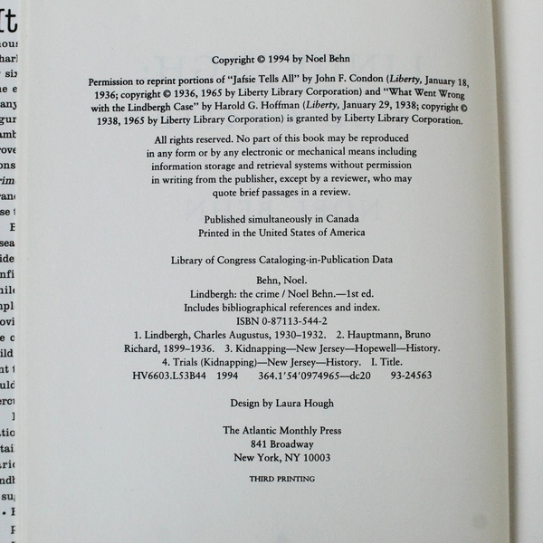 Lindbergh: The Crime by Noel Behn 1994 Hardcover Book with Dust Jacket