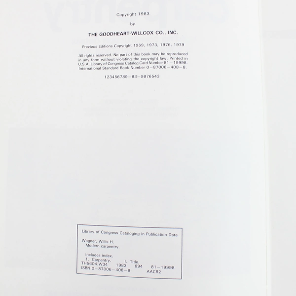 Modern Carpentry Book by Willis H. Wagner 1983 Hardcover