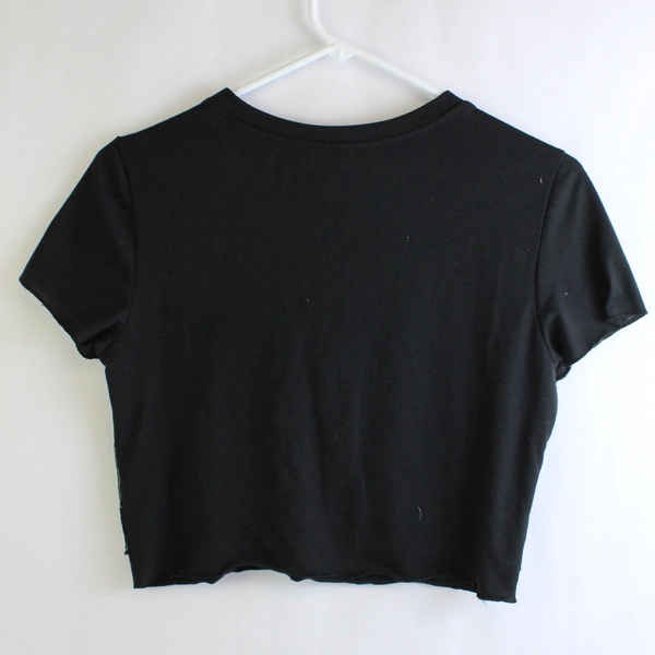 SHEIN Women's Medium Black Short Sleeve Crop Top with Floral Mesh Lace