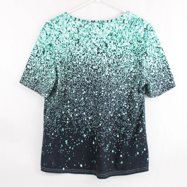 Green and Blue Speckled 1/4 Button T-Shirt Women's Medium
