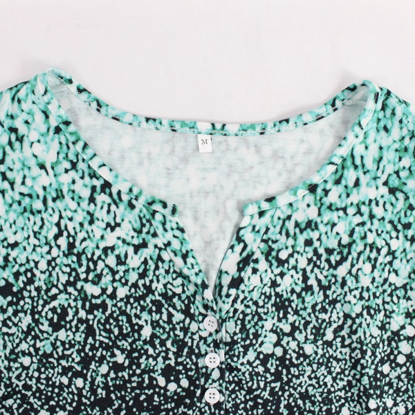 Green and Blue Speckled 1/4 Button T-Shirt Women's Medium