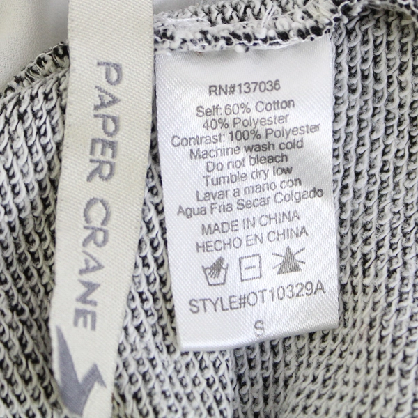 Paper Crane Black White Hi Lo Long Sleeve Blouse Pullover Top Women's Size Small