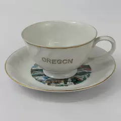 Vintage Smith Western Oregon Souvenir Cup And Saucer Set White Gold Trim