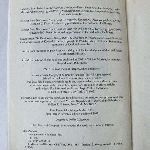 Enemy Women by Paulette Jiles 2002 HarperCollins Paperback - Pre-owned