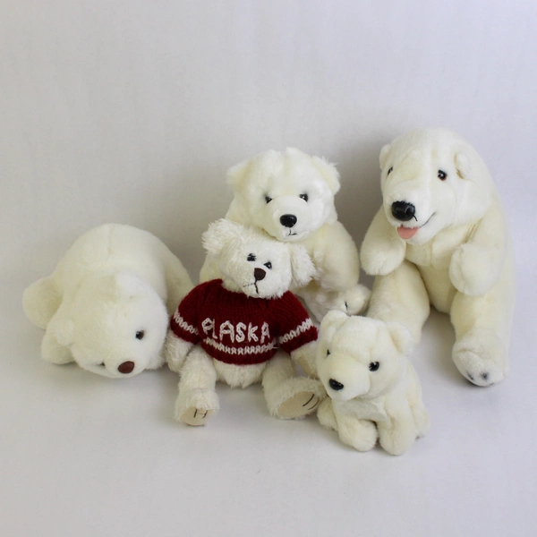 Lot of 5 White Polar Bear Stuffed Animals Varied Sizes