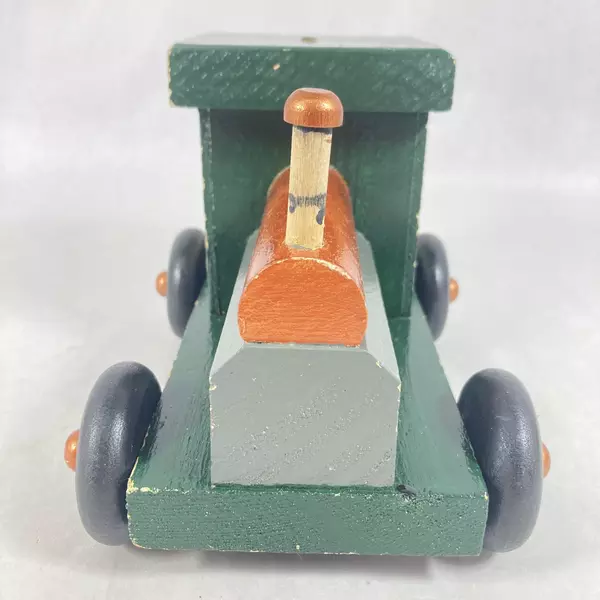 Vintage Handmade And Hand Painted Wooden Train Coin Bank 