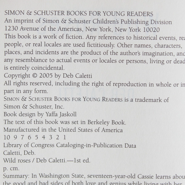 Wild Roses by Deb Caletti 2005 Hardcover