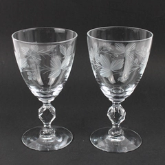 Set of 2 Morgantown 6.25" Crystal Water Goblets 7689-1 Berry Leaf Pattern